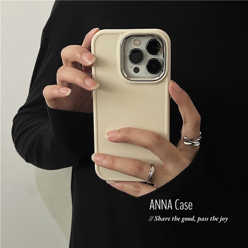 Ốp điện thoại kim loại màu trắng sữa dành cho iPhone 14 Pro 12 13 Promax 11