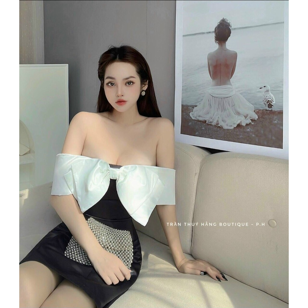 [Mẩu Mới] Đầm Tapta Trống Vai Phối Nơ