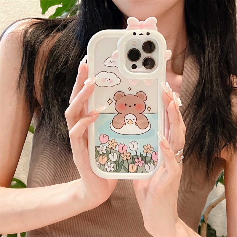 (SIÊU RẺ) Ốp lưng iphone viền trắng cam nơ gấu phao vịt dễ thương 7plus/8/8plus/x/xr/xs/11/12/13/pro/max/plus/promax