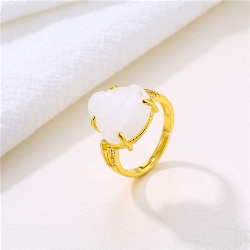 Nhẫn Phật Giáo Mạ Vàng 18K Dát Đá Ngọc Bích