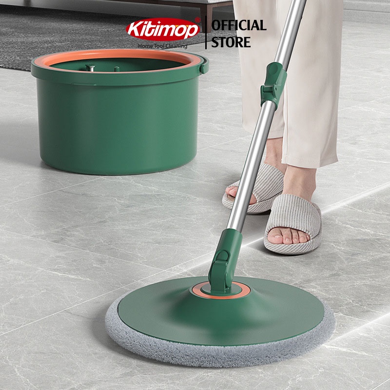Bộ cây lau nhà tách nước bẩn Kitimop K22 PLUS có thùng vắt xoay tròn cao cấp, chổi lau nhà 360 độ lau sạch khô nhanh