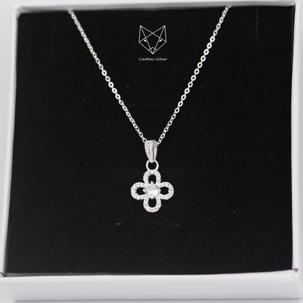 Dây Chuyền Bạc Ta Cao Cấp CaoBac Silver Thiết Kế Hoa Bốn Cánh Ổ Đá Tinh Tế, Thanh Lịch Dành Tặng Riêng Cho Bạn Gái