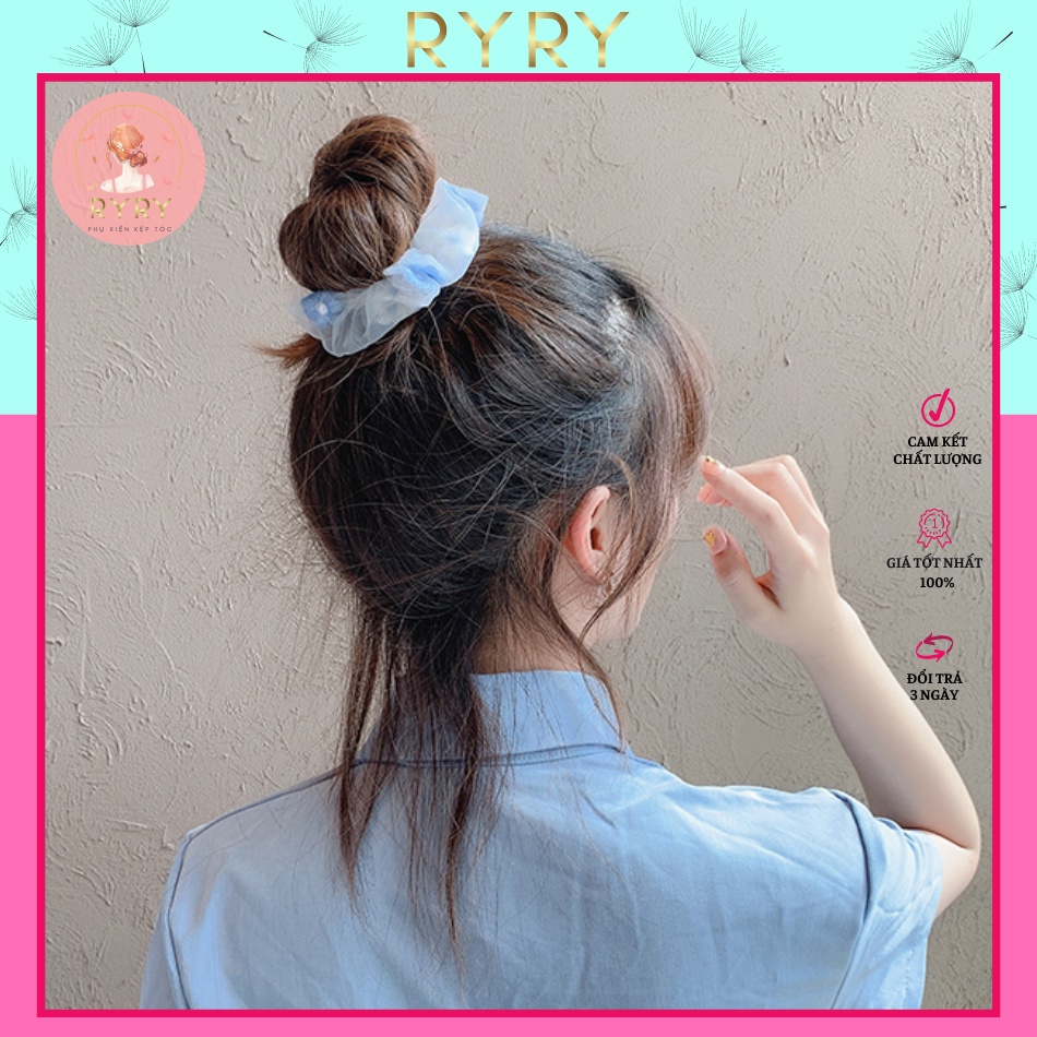 Dây Cột Tóc Vải Lưới Đính Hoa Xinh Xắn Cho Nữ