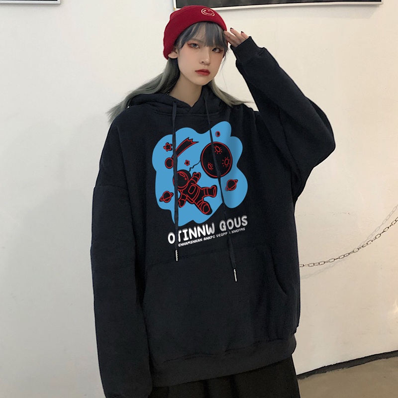 Áo Hoodie Dáng Rộng In Hình Phi Hành Gia Thời Trang Mùa Thu Cho Nữ