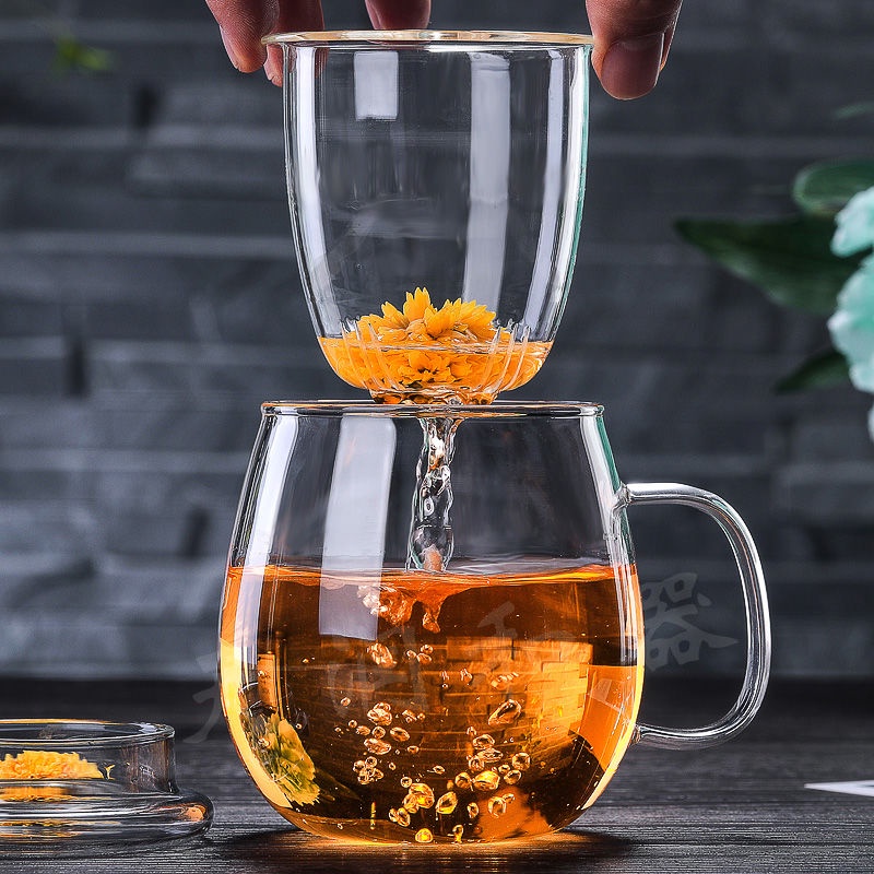 Cốc Thủy Tinh Dày Dặn Trong Suốt Cách Nhiệt Có Nắp Đậy Và Tay Cầm Tiện Dụng