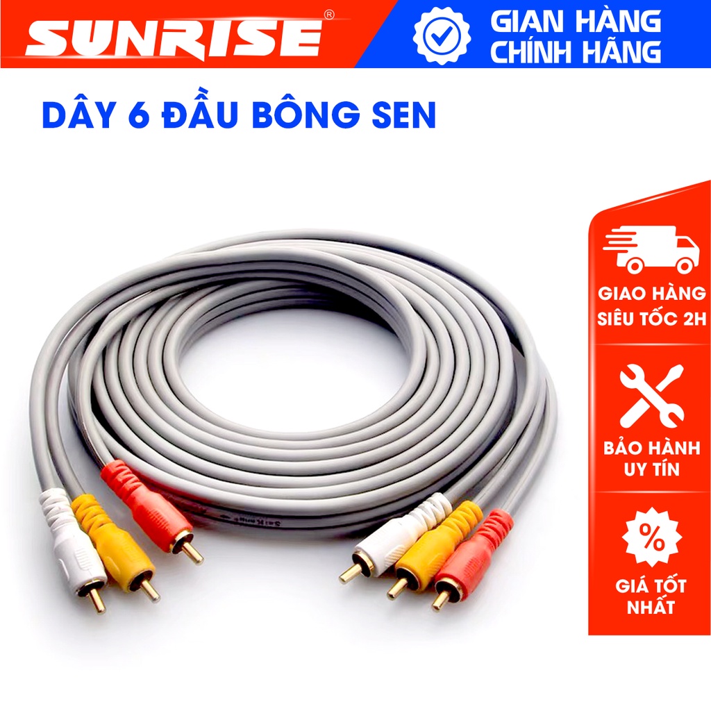 Dây cáp AV 6 đầu bông sen, dây cáp tín hiệu âm thanh RCA dài 3m chất lượng cao, tín hiệu cực chuẩn -Sunrise