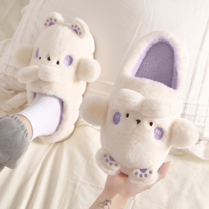 Dép đi trong nhà mùa đông Dép lông dép cute Dép Bông Đi Trong Nhà Mùa Thu Đông Đế Dày Ấm Áp Họa Tiết Hoạt Hình Dễ Thương Cho Nữ