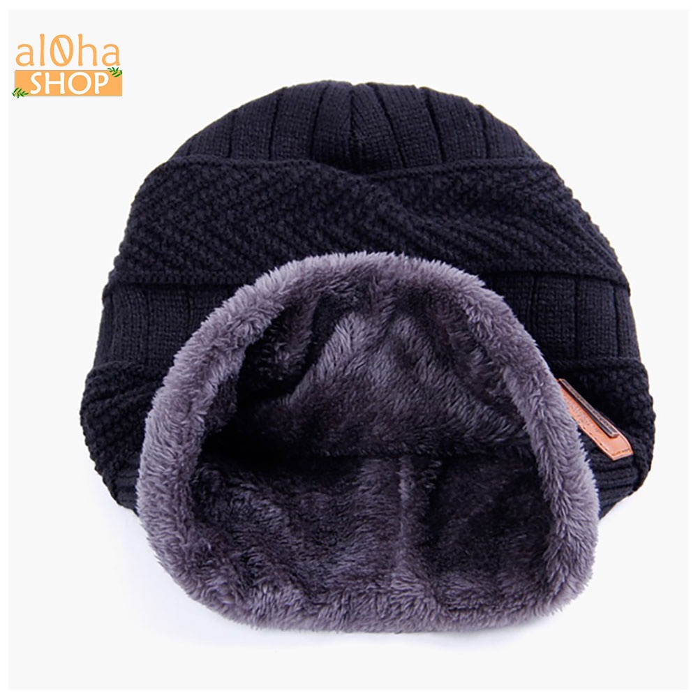 Set Mũ len lót lông kèm khăn ống mềm mịn giữ ấm mùa đông Unisex nam nữ - al0ha Shop
