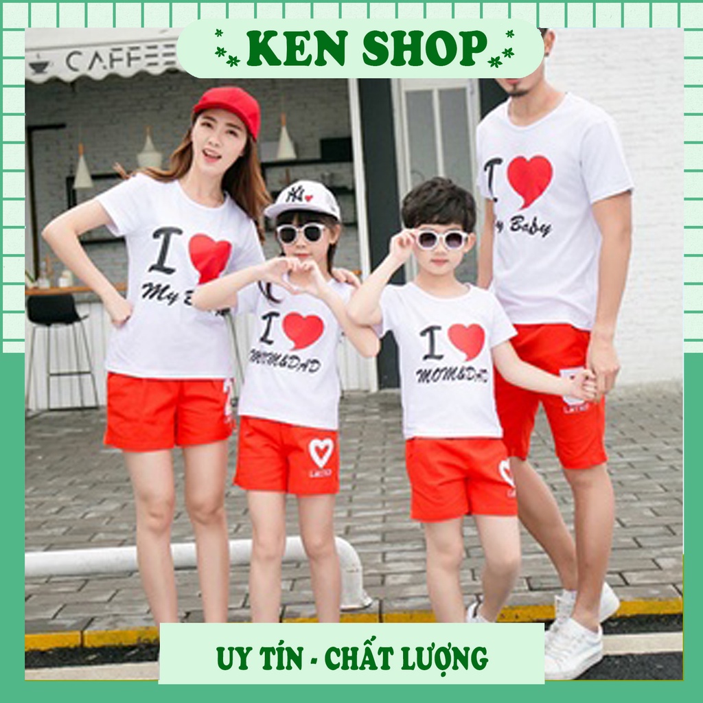 Đồng phục áo thun cho gia đình màu trắng chữ i love family