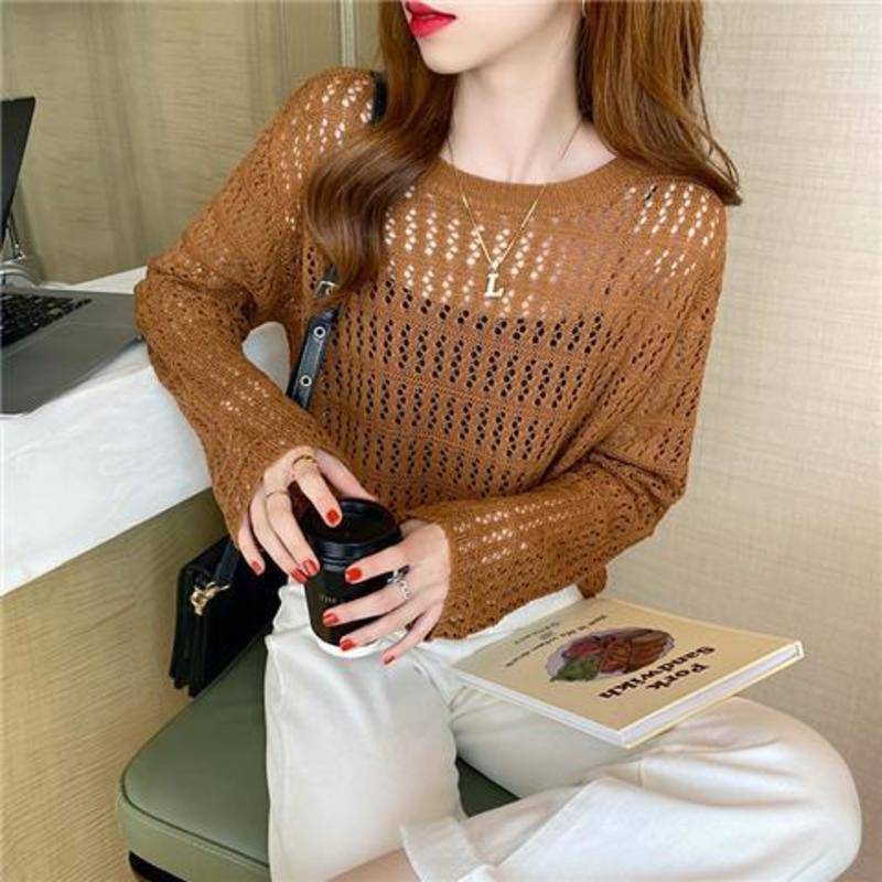 Áo Sweater Dệt Kim Mỏng Tay Dài Dáng Rộng Thời Trang Mùa Hè 2022 Mới
