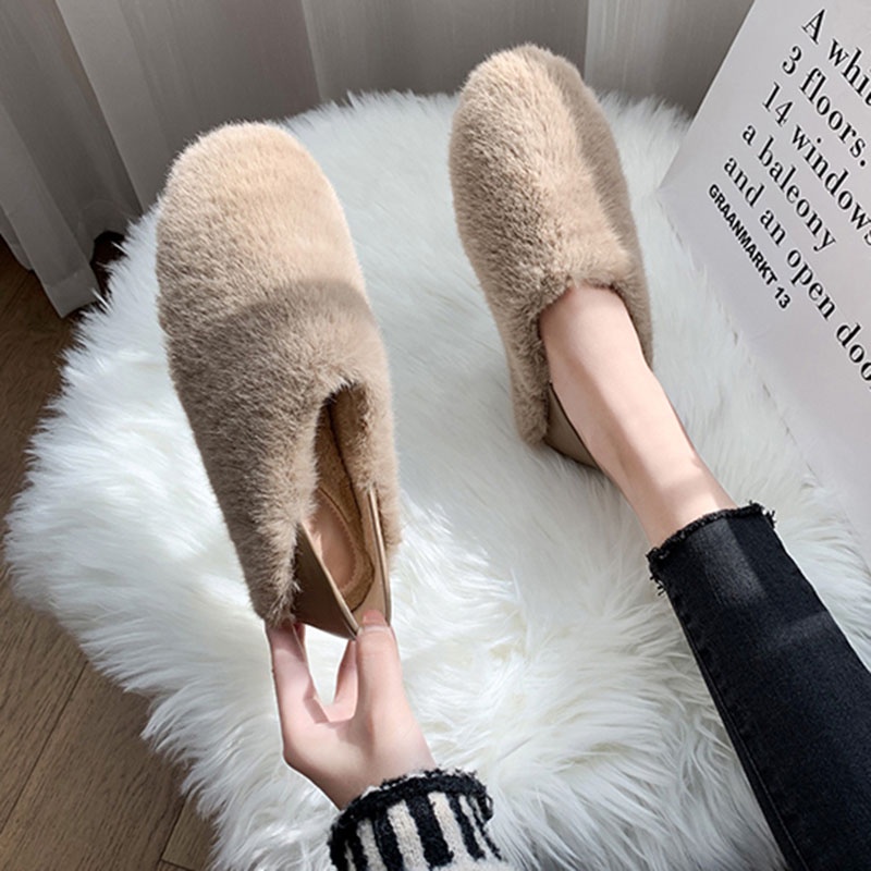 Giày Lười Lót Lông Cừu Dày Dặn Ấm Áp Dễ Phối Đồ Thời Trang Cho Nữ