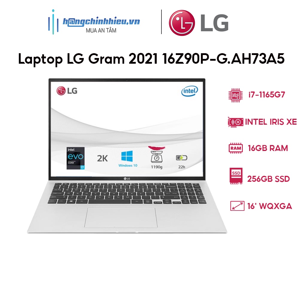 Laptop LG Gram 2021 16Z90P-G.AH73A5 (i7-1165G7 | 16GB | 256GB | Intel Iris Xe Graphics | 16' WQXGA | Win 10)