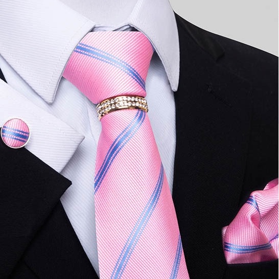 Bộ Cà vạt 4 món gồm Cavat 8cm, khăn cài túi, Măng-set, Nhẫn tròn phụ kiện, Cravat chú rể, Calavat công sở CBC-8261