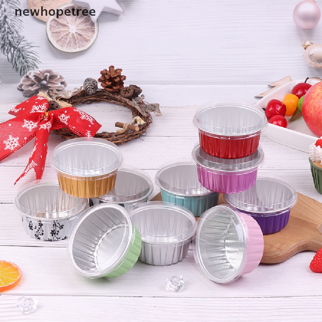 Set 5 Cốc Lá Nhôm Tròn 125ml Làm Bánh Có Nắp Đậy Tiện Dụng