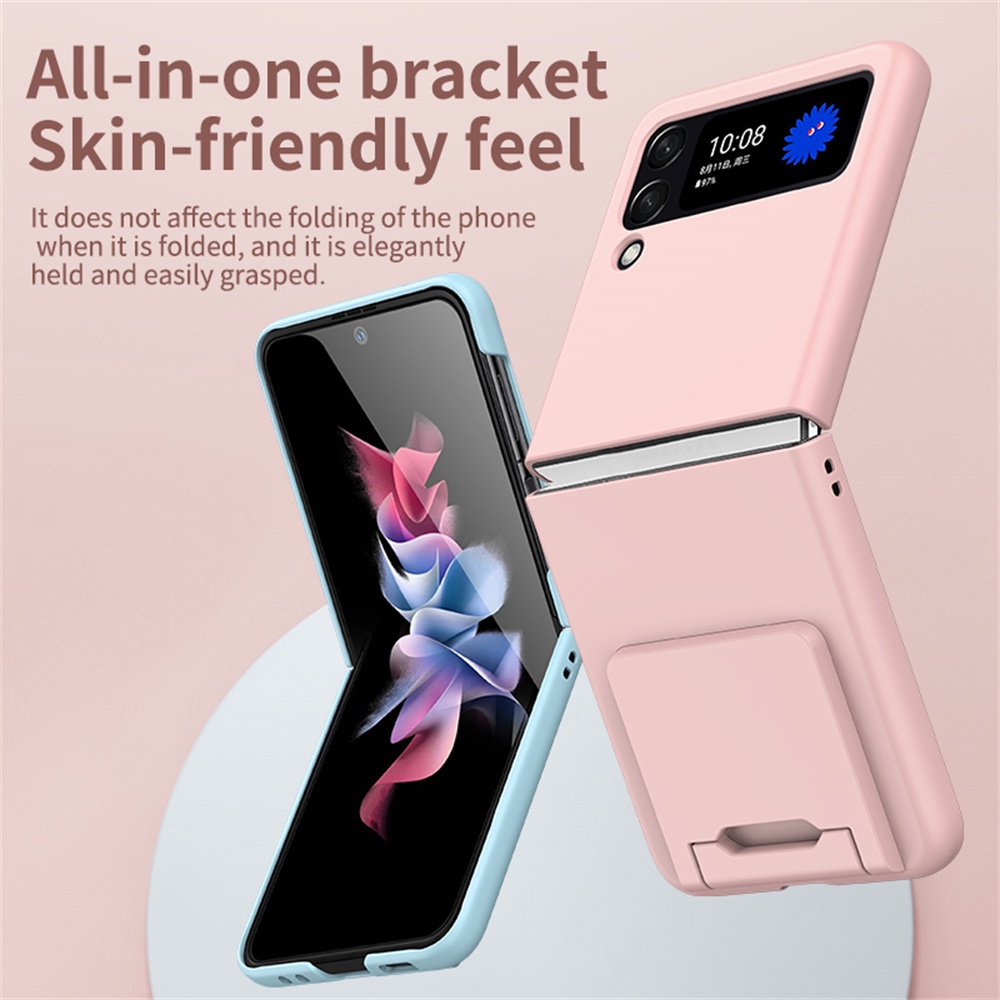 Bao Da Điện Thoại pc Cứng Màu Trơn Nắp Lật Làm Giá Đỡ Cho samsung galaxy z flip 4 zflip5 5g z flip 3 flip4 Ốp