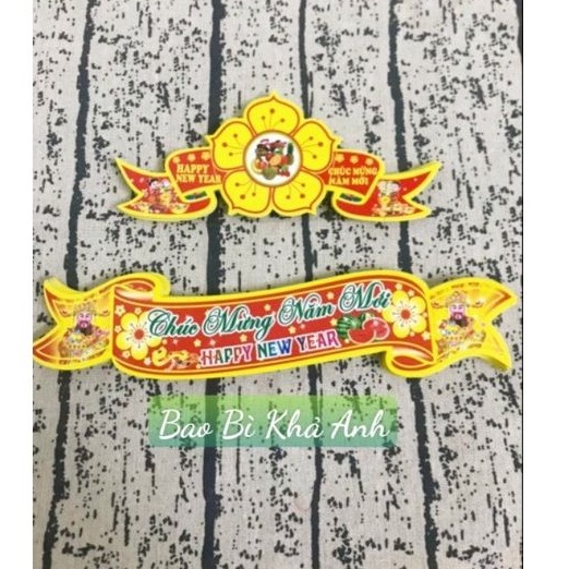 Decal chúc mừng năm mới 2024 miếng dán trang trí giỏ quà , hộp quà mứt Tết hàng siêu đẹp - Bao Bì Khả Anh