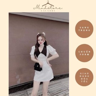 Set chân váy  lụa cổ bướm đen trắng