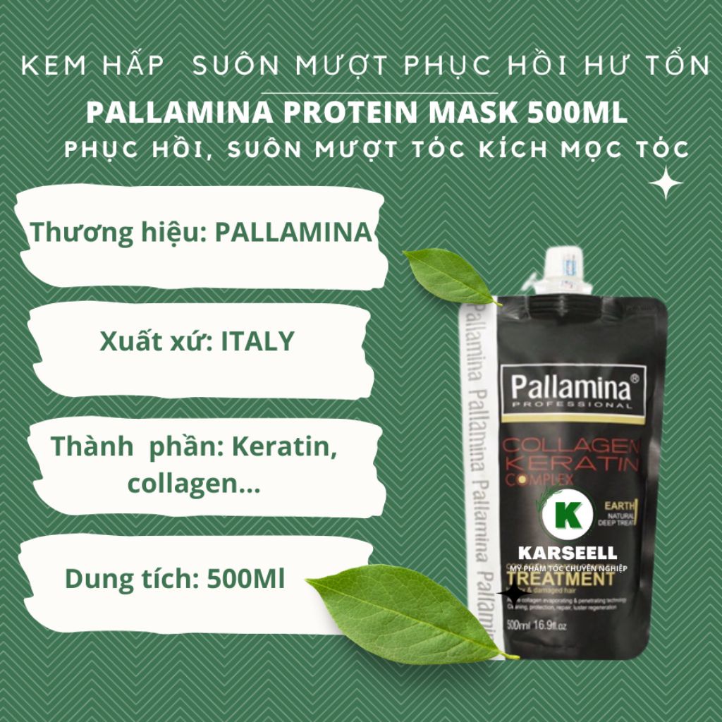 Kem ủ tóc keratin PALLAMINA 500ML phục hồi tóc hư tổn siêu mượt hương nước hoa hàng chuyên dùng cho các salon