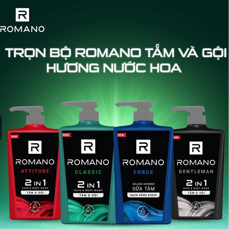 Tắm gội 2 trong 1 hương nước hoa Romano 2in1 650g/chai
