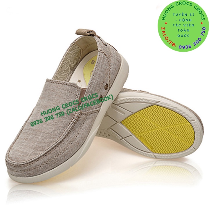 GIÀY LƯỜI CROCS VẢI THÔ WALU CHAMBRAY CHO NAM MÀU KAKI