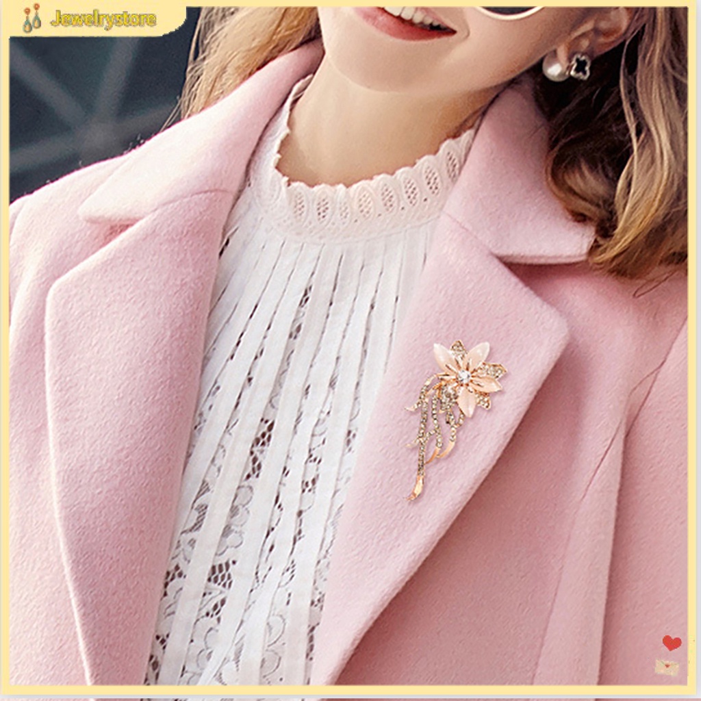 Trâm cài áo thiết kế hình bông hoa đính đá thời trang dành cho nữ