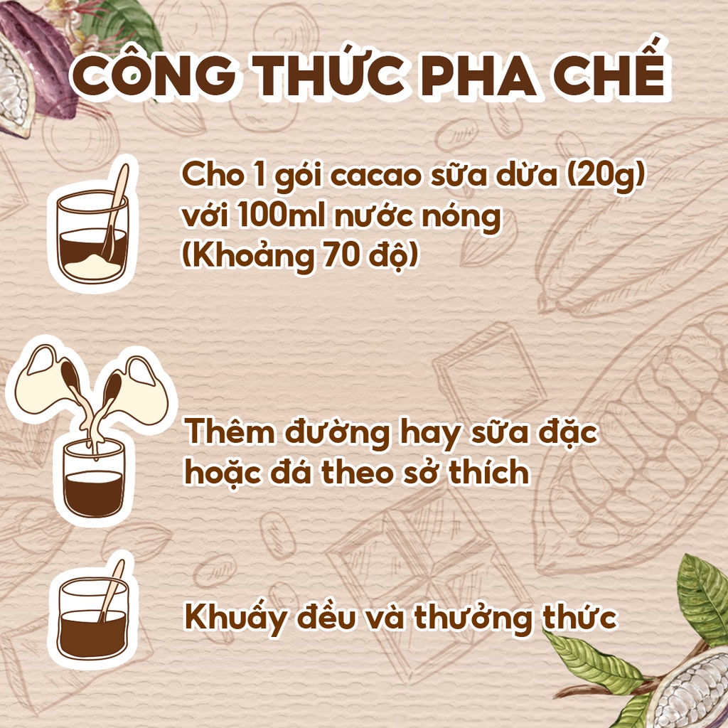 [Tổng 160g] Bột Cacao Sữa Dừa Heyday - Combo 8 Gói Tiện Lợi 20g - Bột cacao sữa dừa tự nhiên, thuần chay - Heyday Cacao