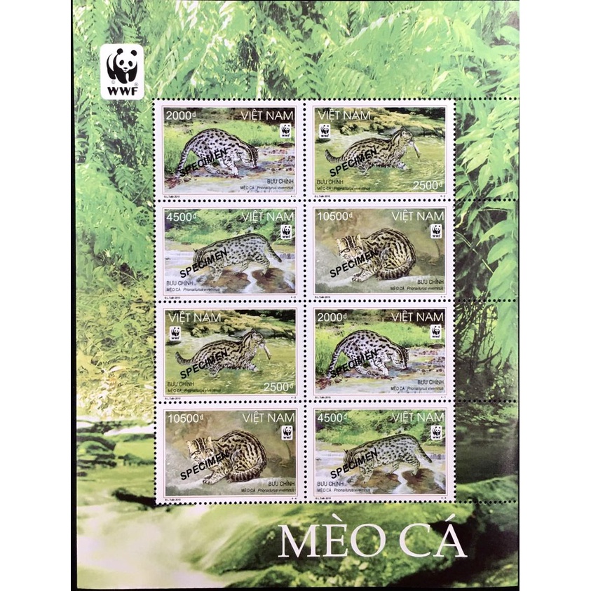 Bloc gồm 6 tem sưu tầm mèo Cá WWF Bảo vệ động vật quý hiếm 2010 8 con