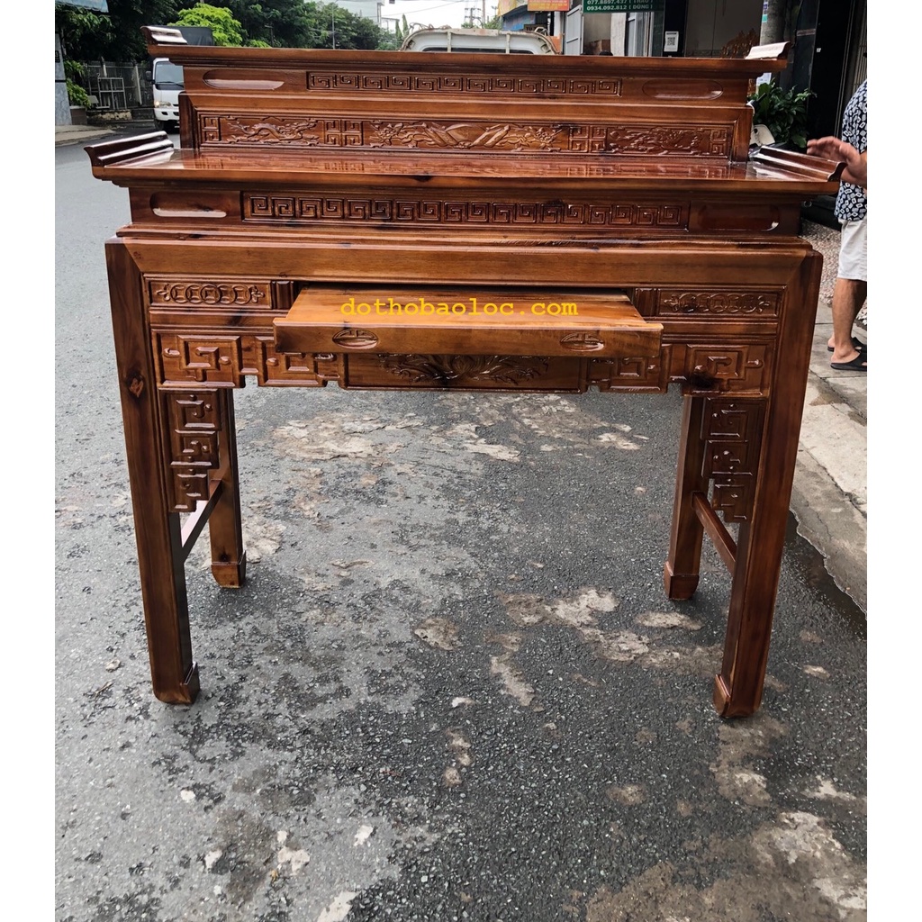Bàn thờ gia tiên gỗ tràm bông vàng 2 tầng ,bàn mẹ bồng con 4 cỡ: 1m07,1m17,1m27 , 1m47 và 1m53