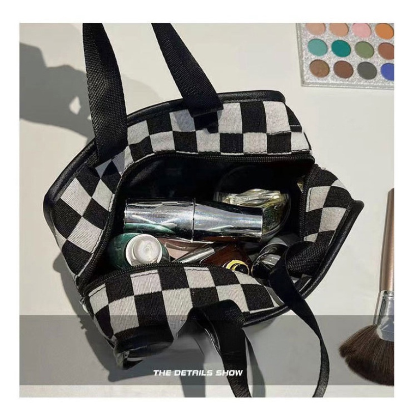 Túi Đựng Mỹ Phẩm Cỡ Lớn Họa Tiết Sọc Caro Tiện Lợi Khi Đi Du Lịch