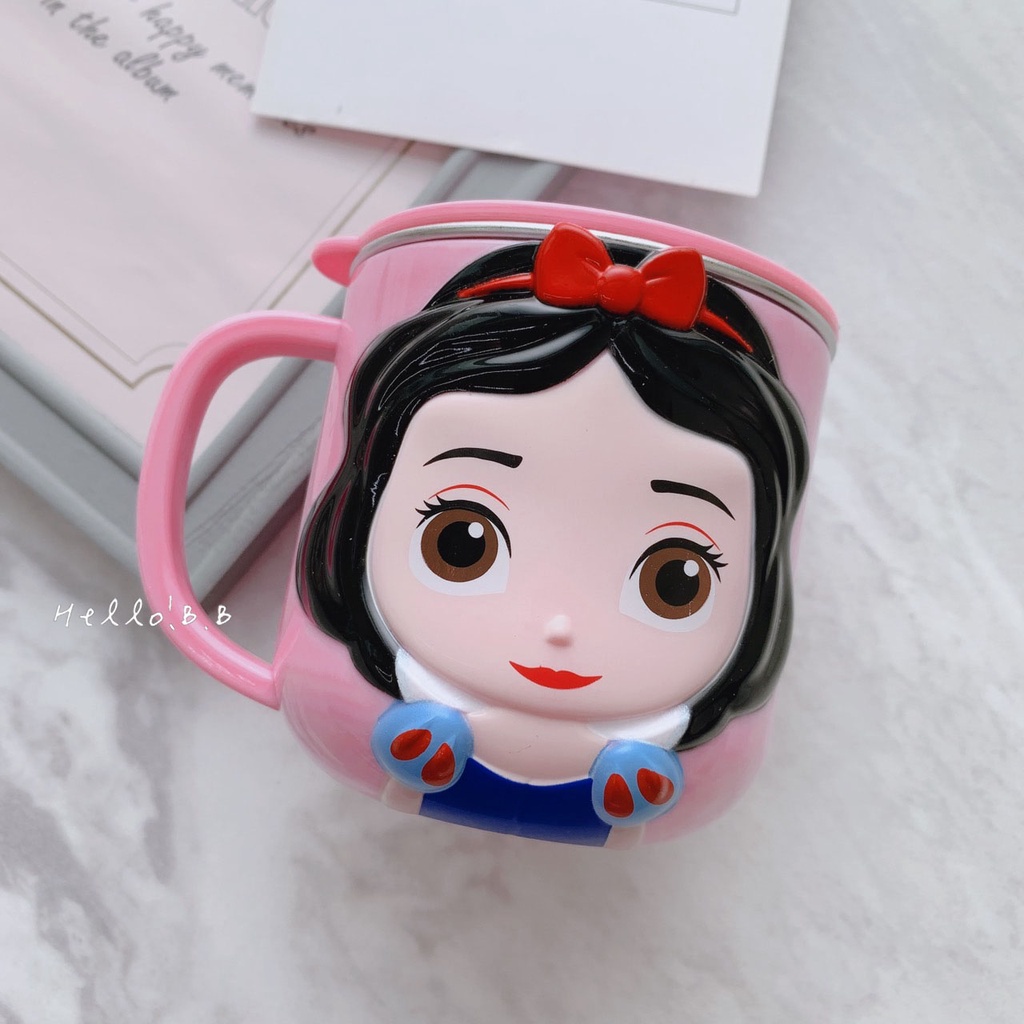 Cốc ly giữ nhiệt uống nước lõi inox 304 bạch tuyết Snow White 3D Disney cho trẻ em