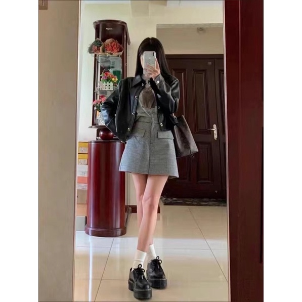 Áo da croptop cài khuy