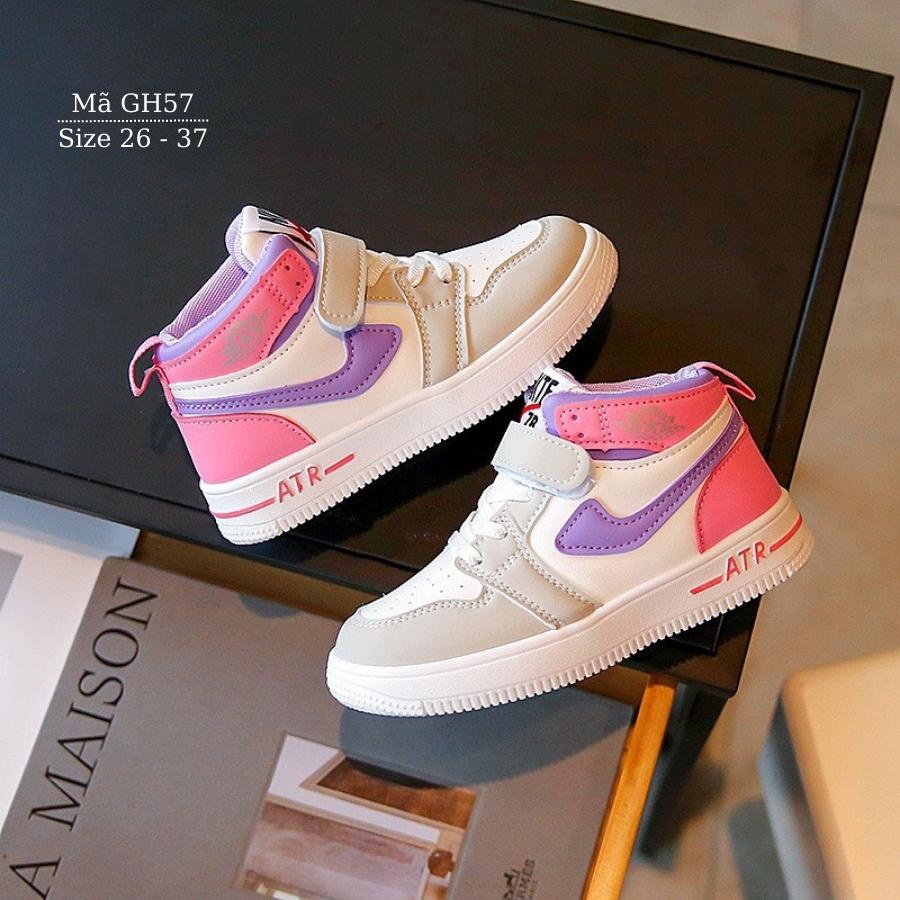 Giày thể thao cổ cao cho bé gái dáng sneark năng động và cá tính màu tím hồng thời trang 3 - 12 tuổi GH57