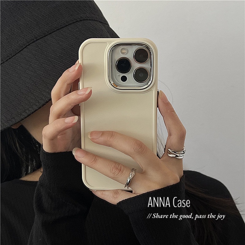 Ốp điện thoại kim loại màu trắng sữa dành cho iPhone 14 Pro 12 13 Promax 11