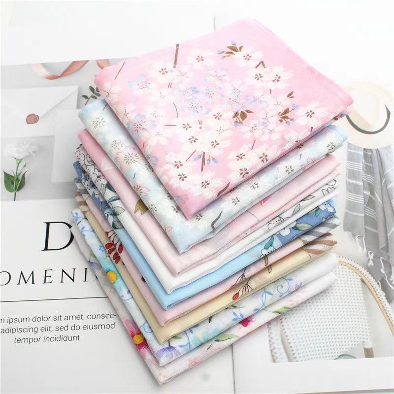 Khăn Tay Cotton Tinh Khiết Mỏng In Họa Tiết Hoa Anh Đào Phong Cách Nhật Bản Cho Nữ