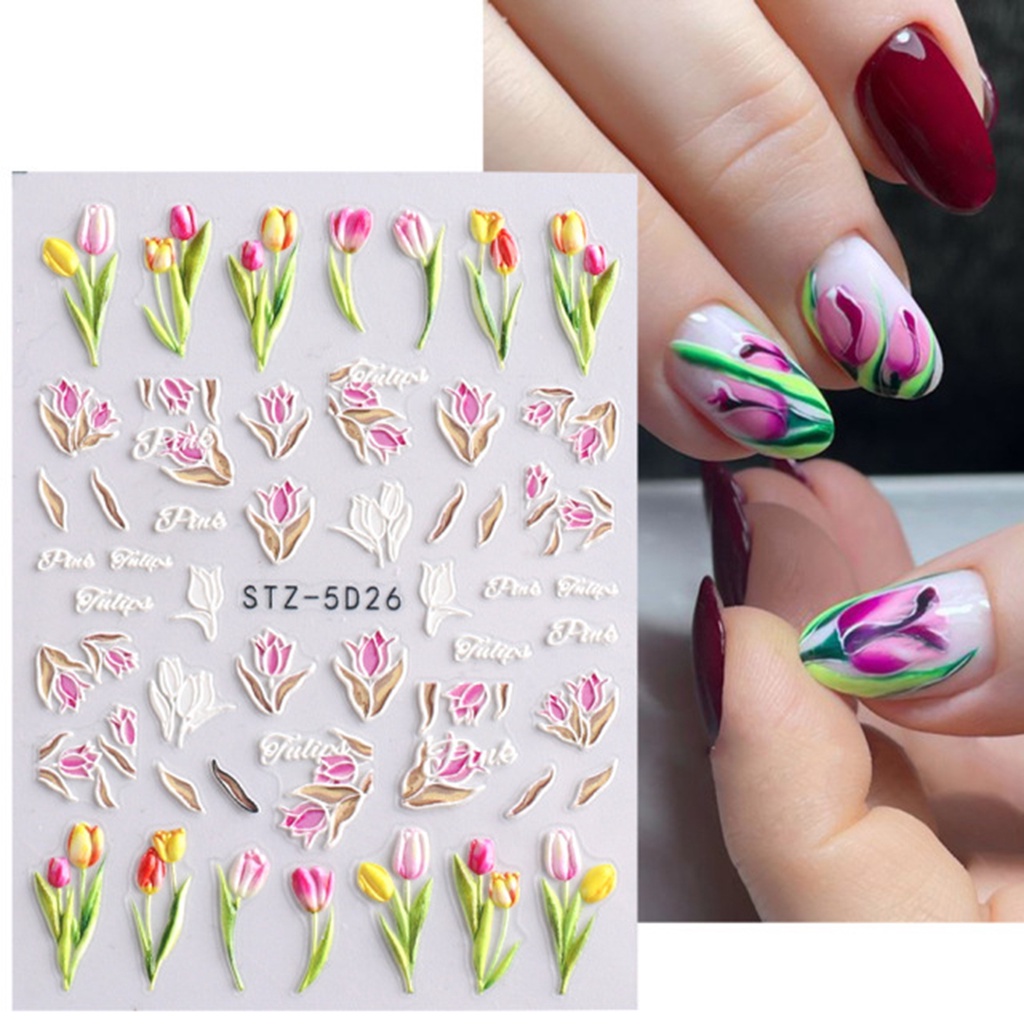 Miếng Dán Trang Trí Móng Tay Nghệ Thuật Tạo Hiệu Ứng 5D Hình Hoa Tulip