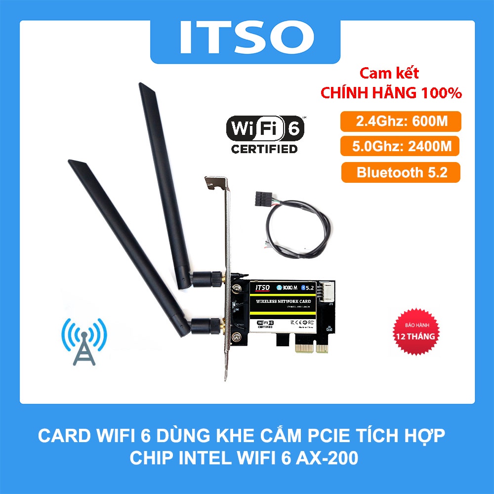 Card WIFI dùng chip Intel WIFI 6 AX200 khe cắm PCI dùng cho máy bàn | BigBuy360 - bigbuy360.vn