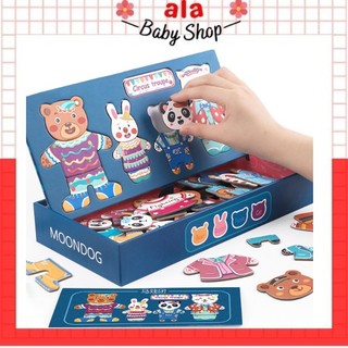 Bộ ghép hình nam châm bằng gỗ gia đình gấu cho bé ALA 61