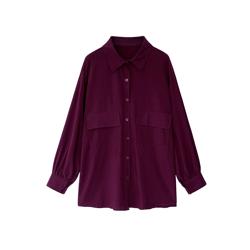 Áo sơ mi SUXI tay dài phồng dáng rộng màu sắc đơn giản thời trang cho nữ