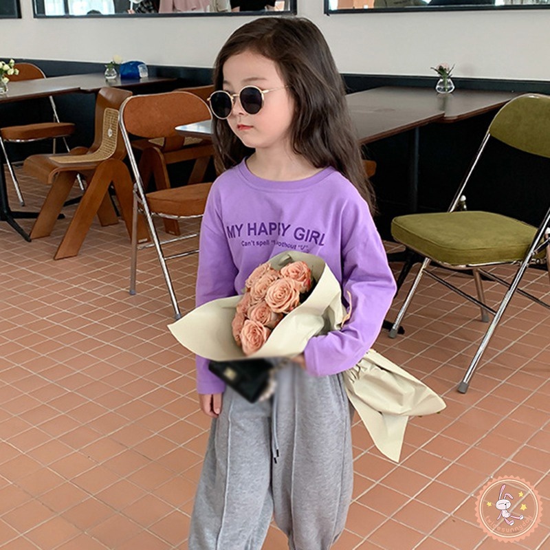 Áo Thun Nỉ Tay Dài Cổ Tròn Dáng Rộng Cho Bé Gái