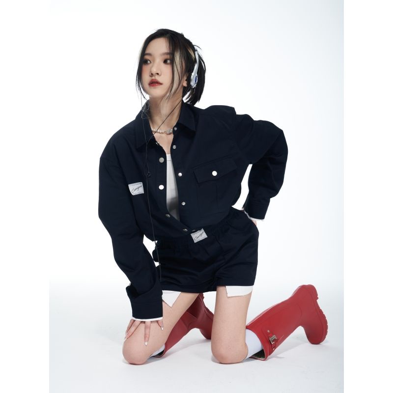 Bộ Áo Khoác + Quần Short Lưng Cao Phong Cách Retro Thời Trang Thu Đông Cho Nữ