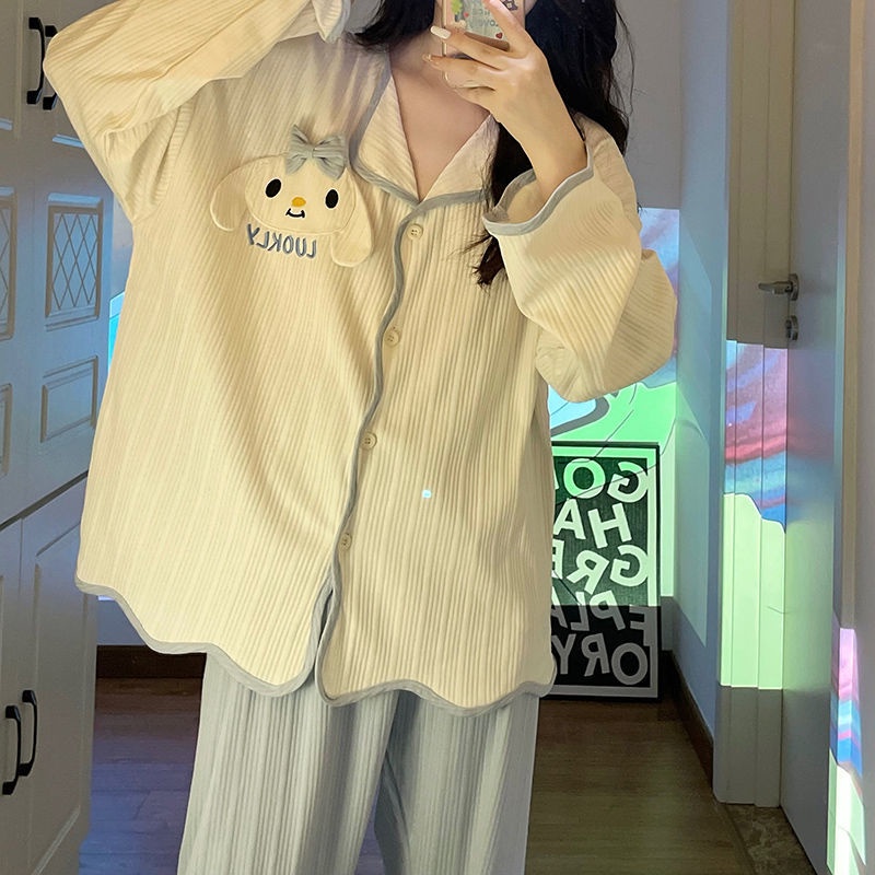 Bộ Đồ Ngủ Dài Tay Dáng Rộng Thời Trang Xuân Thu Cho Nữ