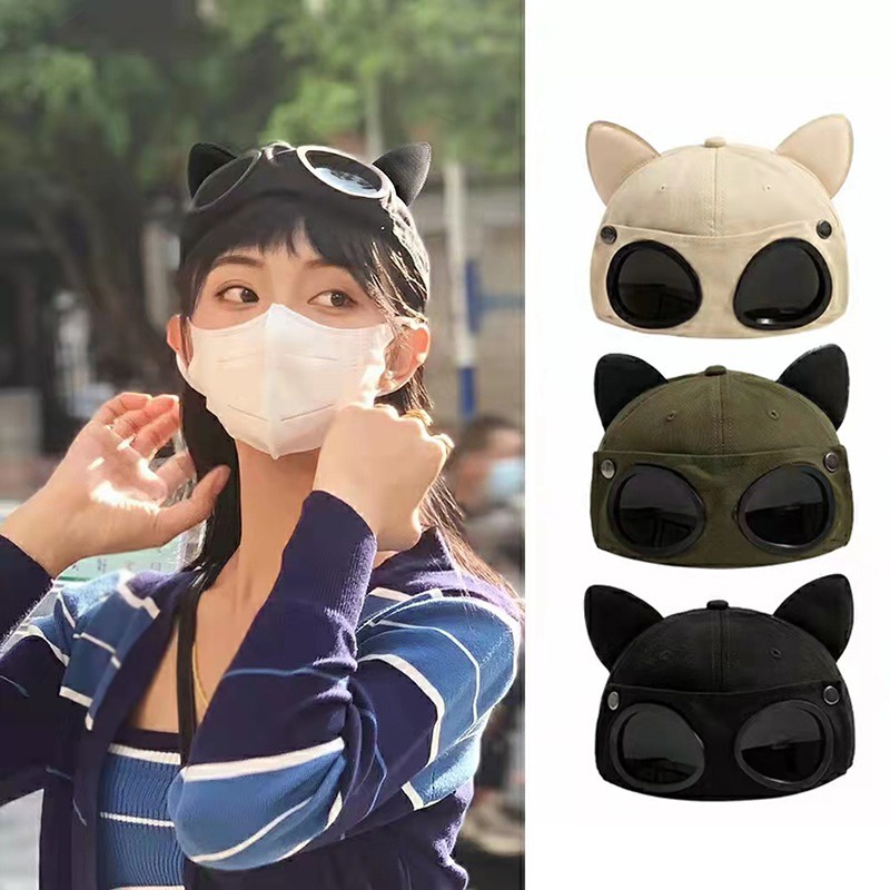 Mũ Lưỡi Trai Hình Tai Mèo Đeo Kính Mát Phong Cách Hip Hop Hàn Quốc Dễ Thương