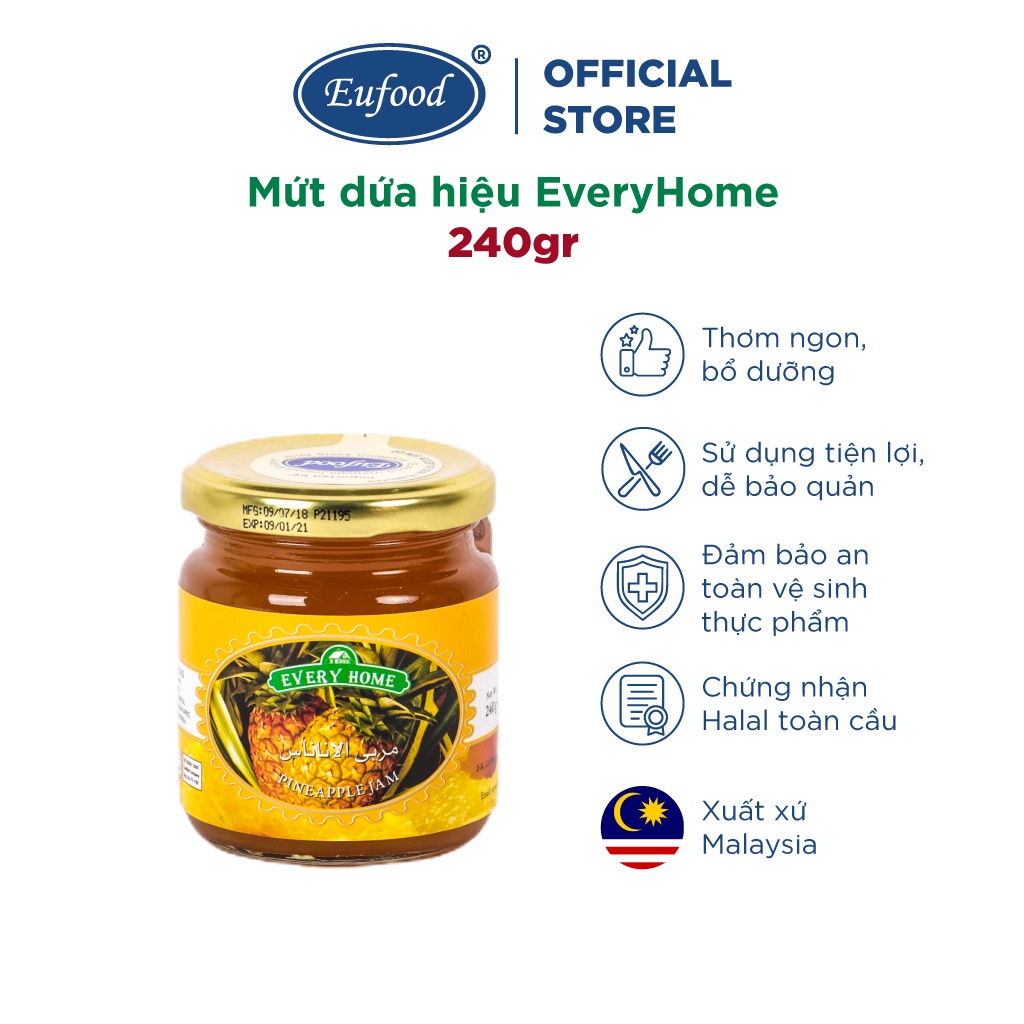 Mứt Dứa EveryHome - Nguyên Liệu Làm Bánh, Nấu Ăn, Pha Chế - Nhập Khẩu Malaysia Chính Hãng