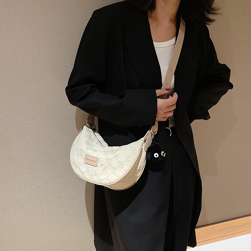 Túi Đeo JASMIN NOIR Chéo Vải Canvas Họa Tiết Sọc Caro Đơn Giản Cá Tính