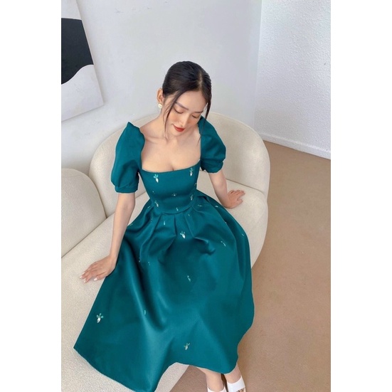 Đầm xoè dự tiệc bigsize TRIPBLE T DRESS đến 80kg cổ vuông tay ngắn phồng kết đá hạt - size M/L/XL/XXL -MS08L