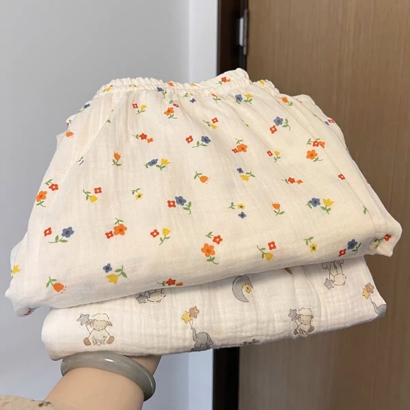 𝐚𝐬𝐡𝐞𝐱𝐢𝐧𝐜𝐡𝐚𝐨: Quần dài mặc nhà dáng suông rộng hoạ tiết hoa và thỏ