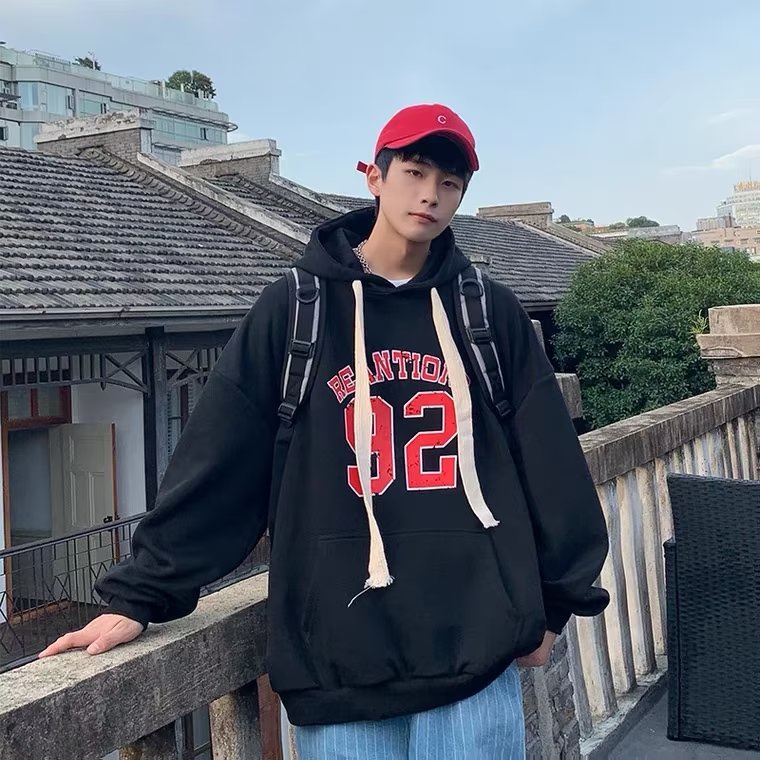 Áo hoodie Dáng Rộng In Chữ Phong Cách Hip Hop Đường Phố Hàn Quốc Chất Lượng Cao Cỡ Lớn M-5XL Cho Nam