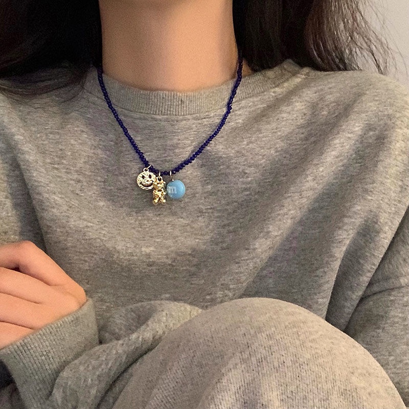 Vòng cổ Chuỗi Hạt Nhiều Màu Mặt Gấu Hoạt Hình Dễ Thương Cho Cặp Đôi