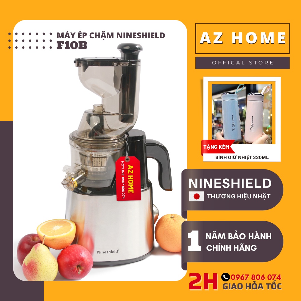 Máy ép chậm trái cây Nineshield F10B thương hiệu Nhật, Công suất 150W cho khả năng ép kiệt bã 97% giữ tối đa lượng nước