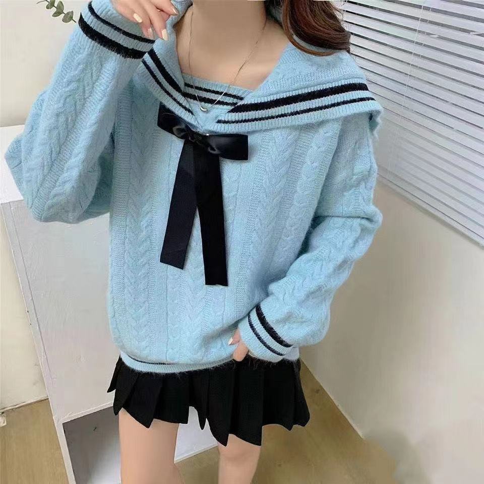 Set Áo Cardigan Cổ Thủy Thủ Phối Chân Váy Lưng Cao Thời Trang Mùa Xuân Mới Cỡ Lớn Cho Nữ Lên Đến 200Kg